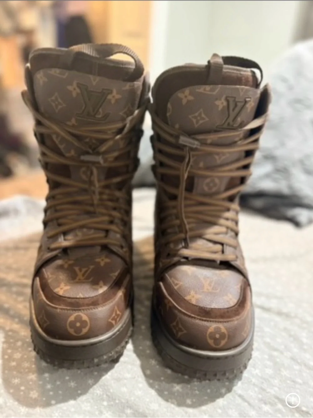 Louis Vuitton Brown Monogram Lace-Up Combat Boots